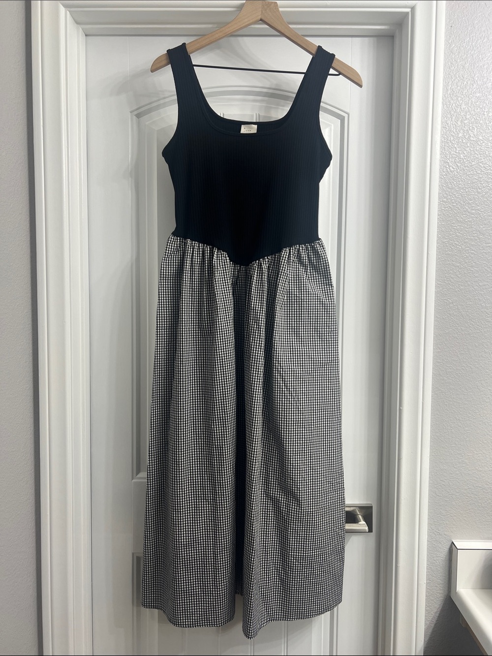 Aritzia Black Tank with Black & White Gingham Maxi Dress